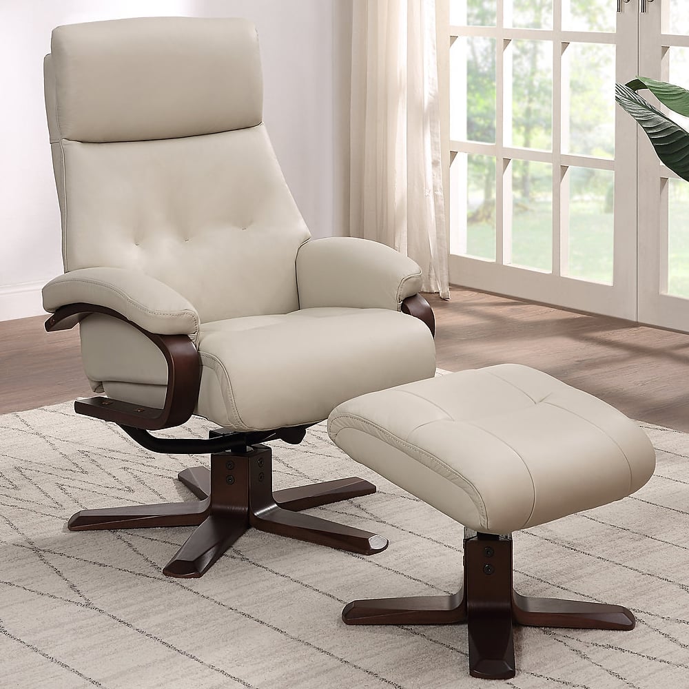 Viroqua Leather Recliner Chair With Stool In Mushroom