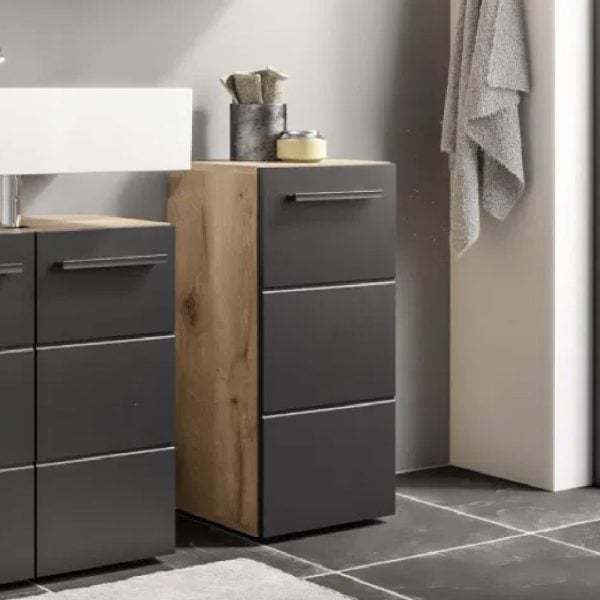 Viroqua Wooden Storage Cabinet With 1 Door In Viking Oak Black | Bed Sava