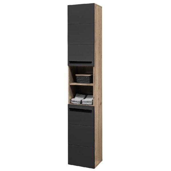 Viroqua Wooden Storage Cabinet With 2 Doors In Viking Oak Black | Bed Sava
