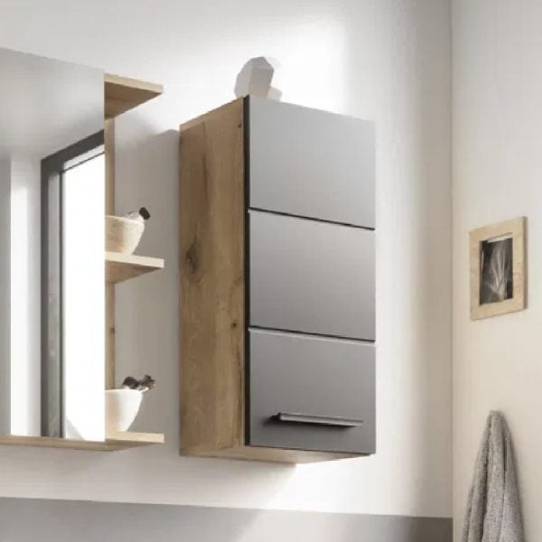 Viroqua Wooden Wall Unit With 1 Door In Viking Oak And Black | Bed Sava