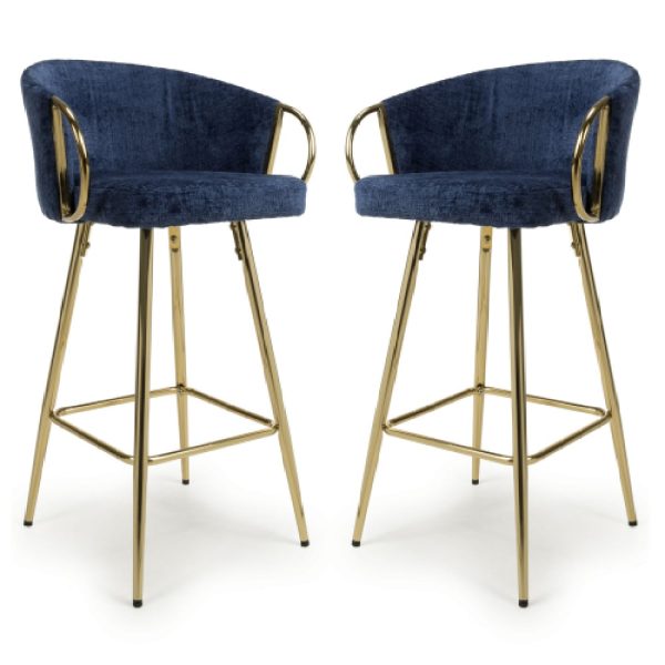 Visalia Blue Fabric Bar Stools With Gold Legs In Pair | Bed Sava