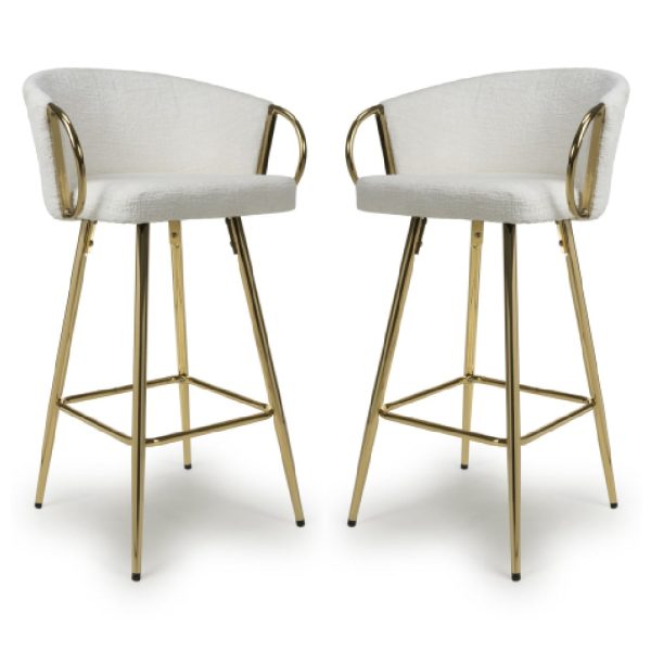 Visalia Cream Fabric Bar Stools With Gold Legs In Pair | Bed Sava