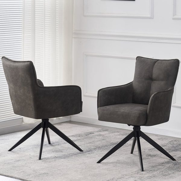 Visalia Grey Fabric Dining Chairs With Black Legs In Pair | Bed Sava