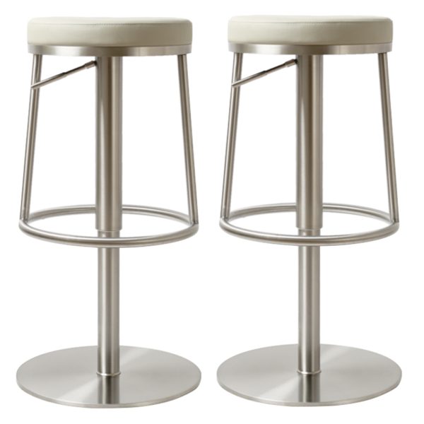 Visalia Light Grey PU Leather Bar Stools With Steel Base In Pair | Bed Sava