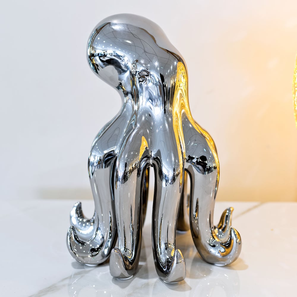 Visalia Small Ceramic Octopus Ornament In Chrome