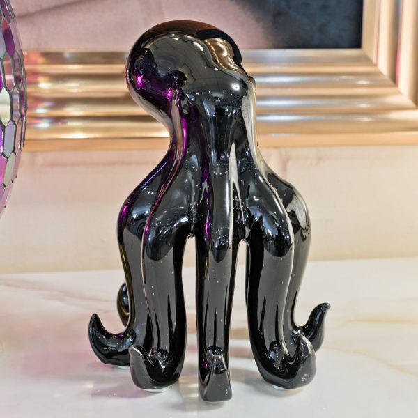 Visalia Small Ceramic Octopus Ornament In Black | Bed Sava