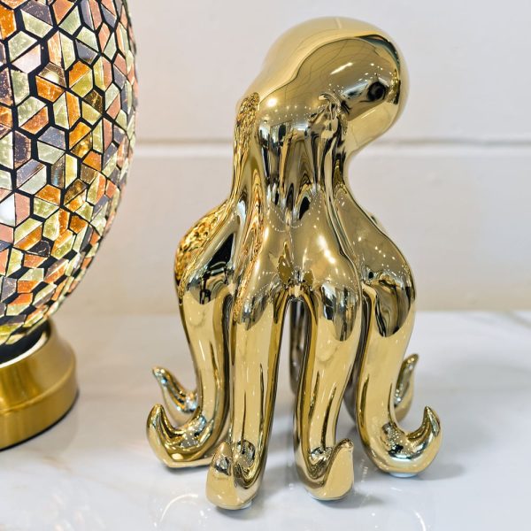 Visalia Small Ceramic Octopus Ornament In Gold | Bed Sava