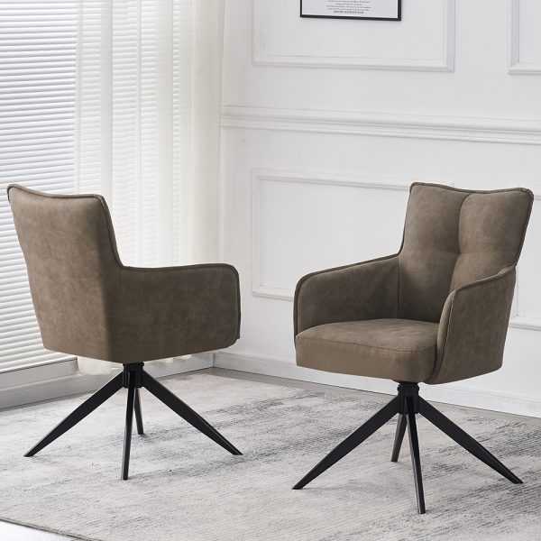 Visalia Taupe Fabric Dining Chairs With Black Legs In Pair | Bed Sava
