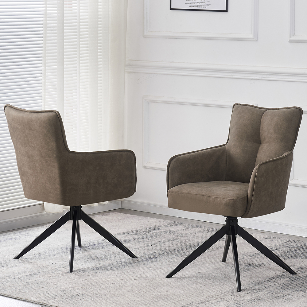 Visalia Taupe Fabric Dining Chairs With Black Legs In Pair