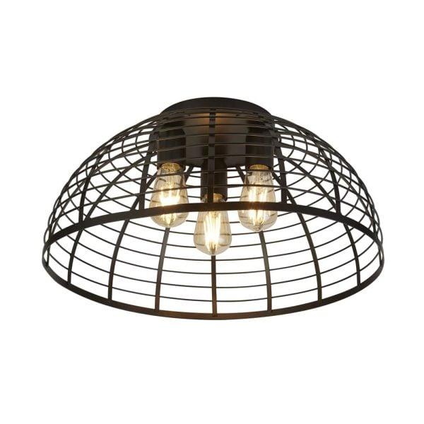 Vision 3 Light Cage Flush Light In Matt Black | Bed Sava