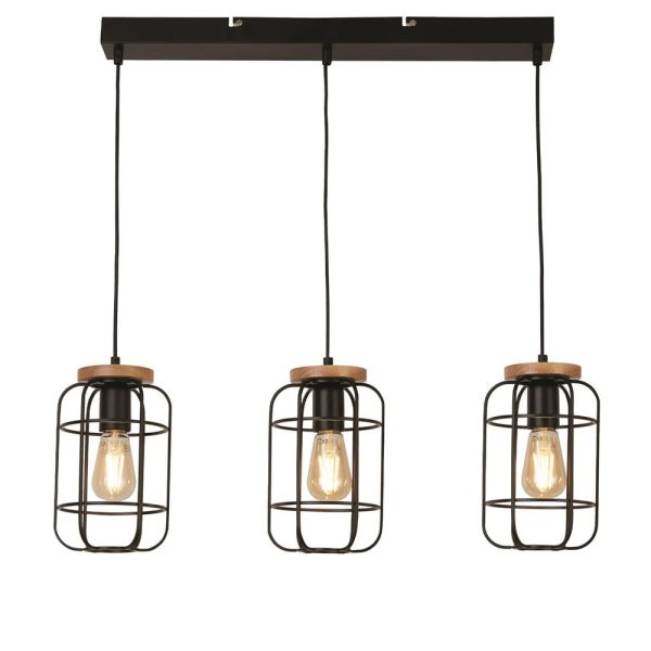 Vision 3 Light Cage Style Bar Pendant Light In Matt Black | Bed Sava