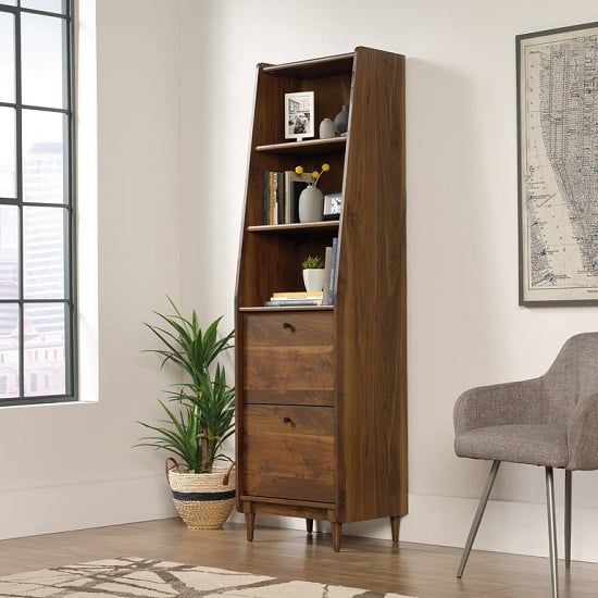 Hamlet Wooden Bookcase With 2 Drawers In Walnut