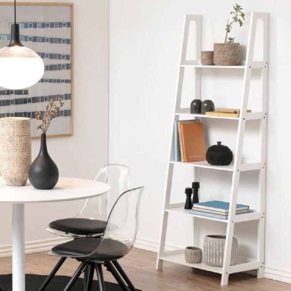 Wabash Wooden Bookcase With 5 Shelves In White | Bed Sava