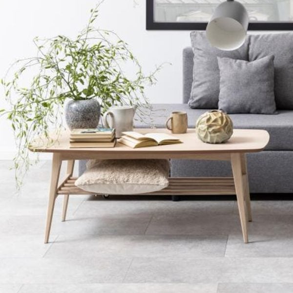 Wabeno Wooden Coffee Table With Undershelf In White Oak | Bed Sava