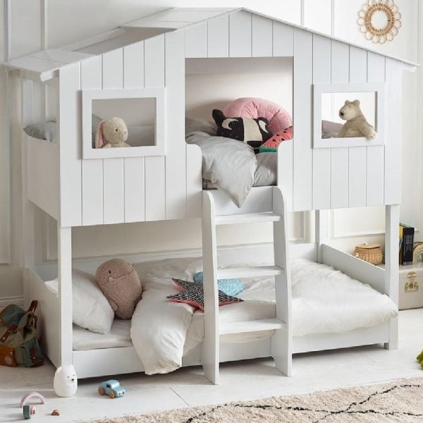 Waco Wooden Tree House Children Bunk Bed In White | Bed Sava