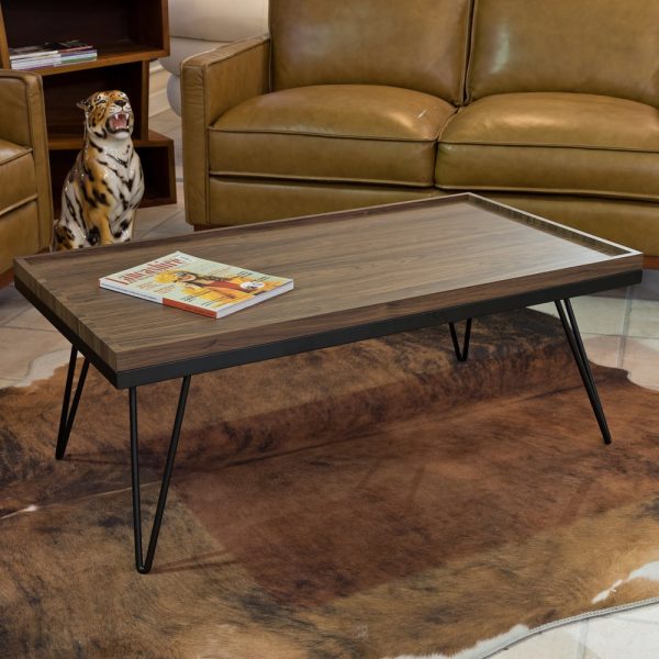 Waconia Wooden Coffee Table With Black Frame In Walnut | Bed Sava