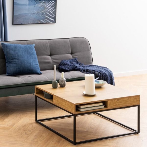 Wahoo Wooden Coffee Table 2 Shelves With Metal Frame In Oak | Bed Sava