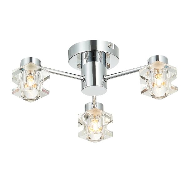 Wakefield 3 Light Diamond Crystal Flush Light In Chrome | Bed Sava