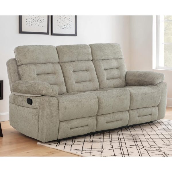 Waldorf Manual Recliner Fabric 3 Seater Sofa In Latte | Bed Sava