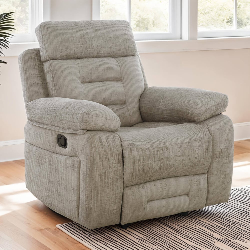 Waldorf Manual Recliner Fabric 1 Seater Sofa In Latte