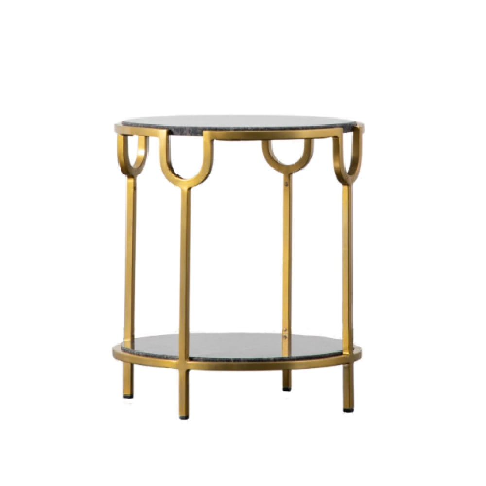 Waldorf Stone Top Side Table With Gold Metal Frame In Black