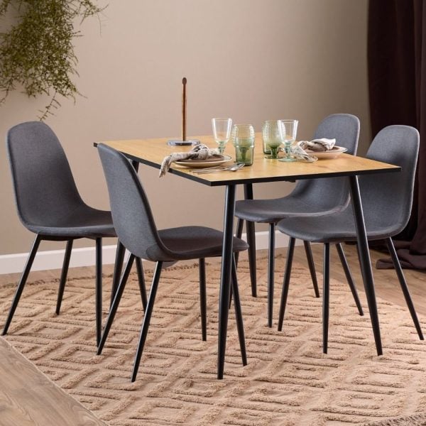 Waldorf Wooden Dining Table With 4 Casey Grey Chairs In Wild Oak | Bed Sava