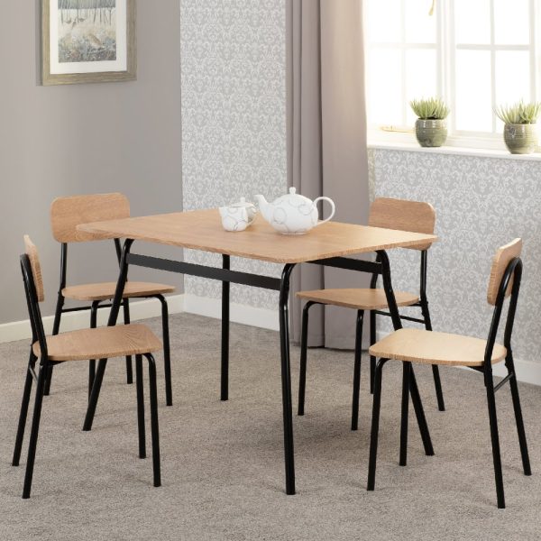 Waldorf Wooden Dining Table With 4 Chairs In Russet Oak And Black | Bed Sava