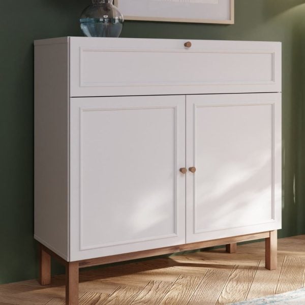 Waldorf Wooden Sideboard With 2 Doors 1 Drawer In Light Grey Oak | Bed Sava