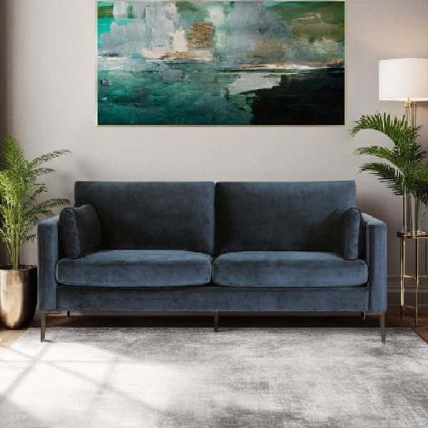 Waleska Fabric 3 Seater Sofa With Black Legs In Navy | Bed Sava