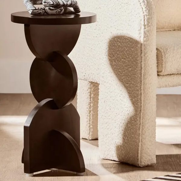 Walhalla Wooden Abstract Round Side Table In Black | Bed Sava