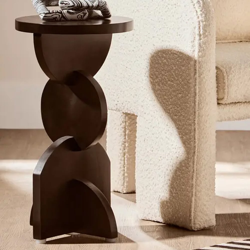 Walhalla Wooden Abstract Round Side Table In Black