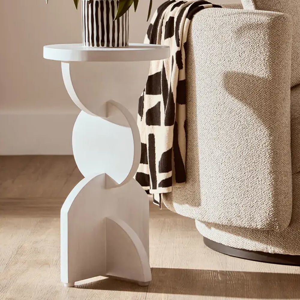 Walhalla Wooden Abstract Round Side Table In White