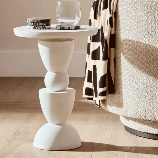 Walhalla Wooden Column Side Table In White | Bed Sava