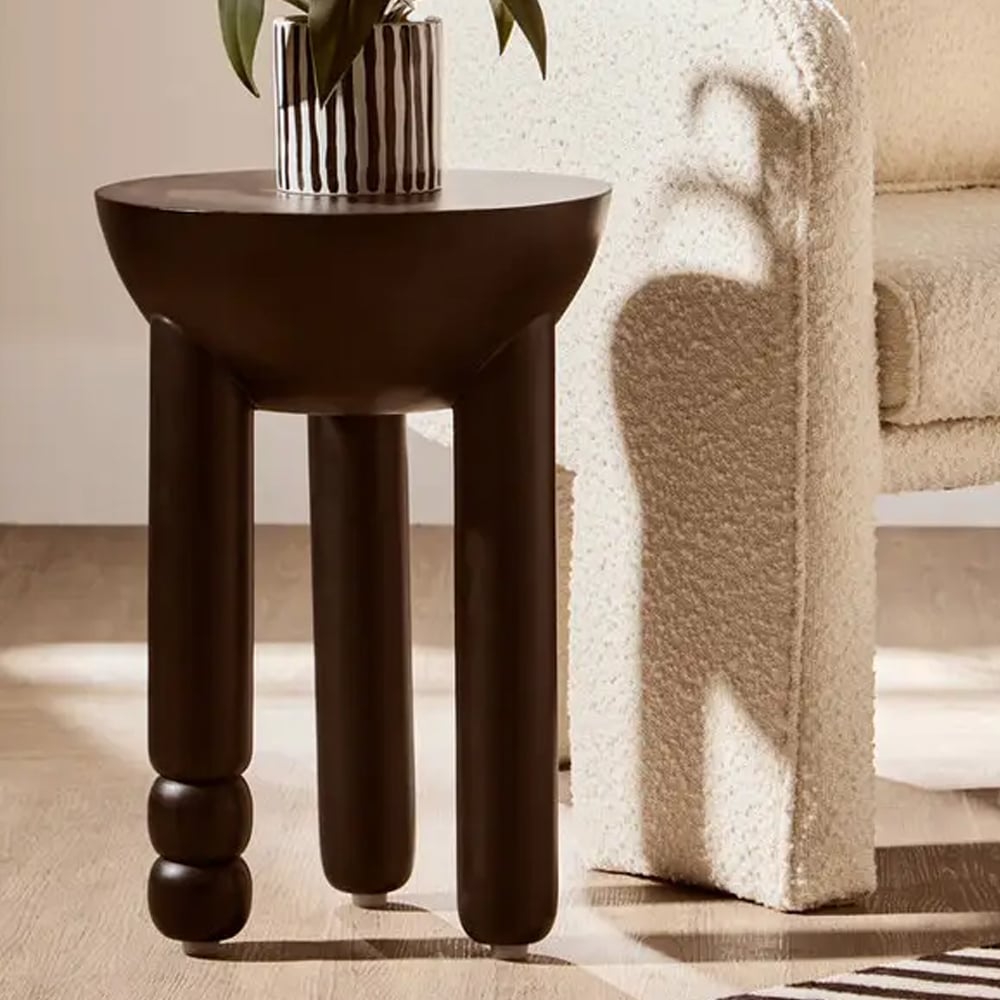 Walhalla Wooden Column Round Side Table In Black