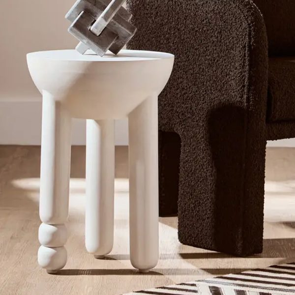 Walhalla Wooden Column Round Side Table In White | Bed Sava