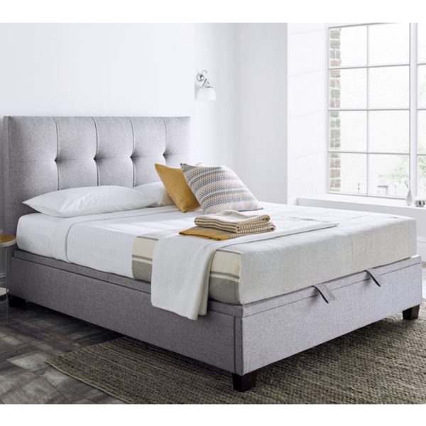 Walker Fabric Ottoman Storage Double Bed In Grey | Bed Sava