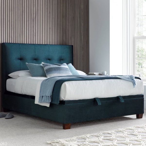 Walker Velvet Ottoman Storage King Size Bed In Deep Ocean | Bed Sava