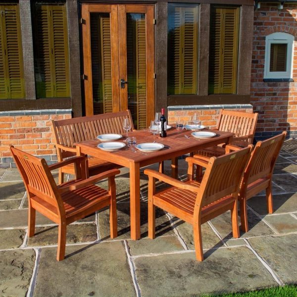 Walsall Wooden Garden Dining Set With 4 Chairs 1 Bench In Natural | Bed Sava