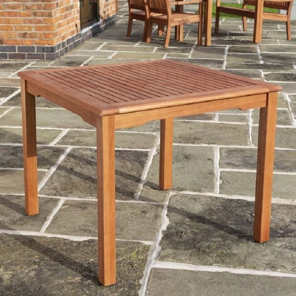 Walsall Wooden Garden Square Dining Table In Honey Brown | Bed Sava