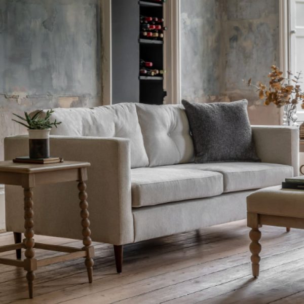 Wantagh Fabric 3 Seater Sofa With Oak Legs In Light Grey | Bed Sava