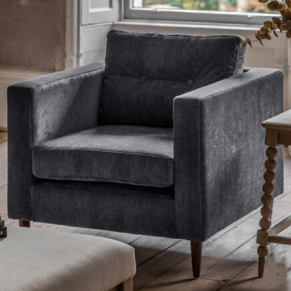 Wantagh Fabric Armchair With Oak Legs In Charcoal | Bed Sava
