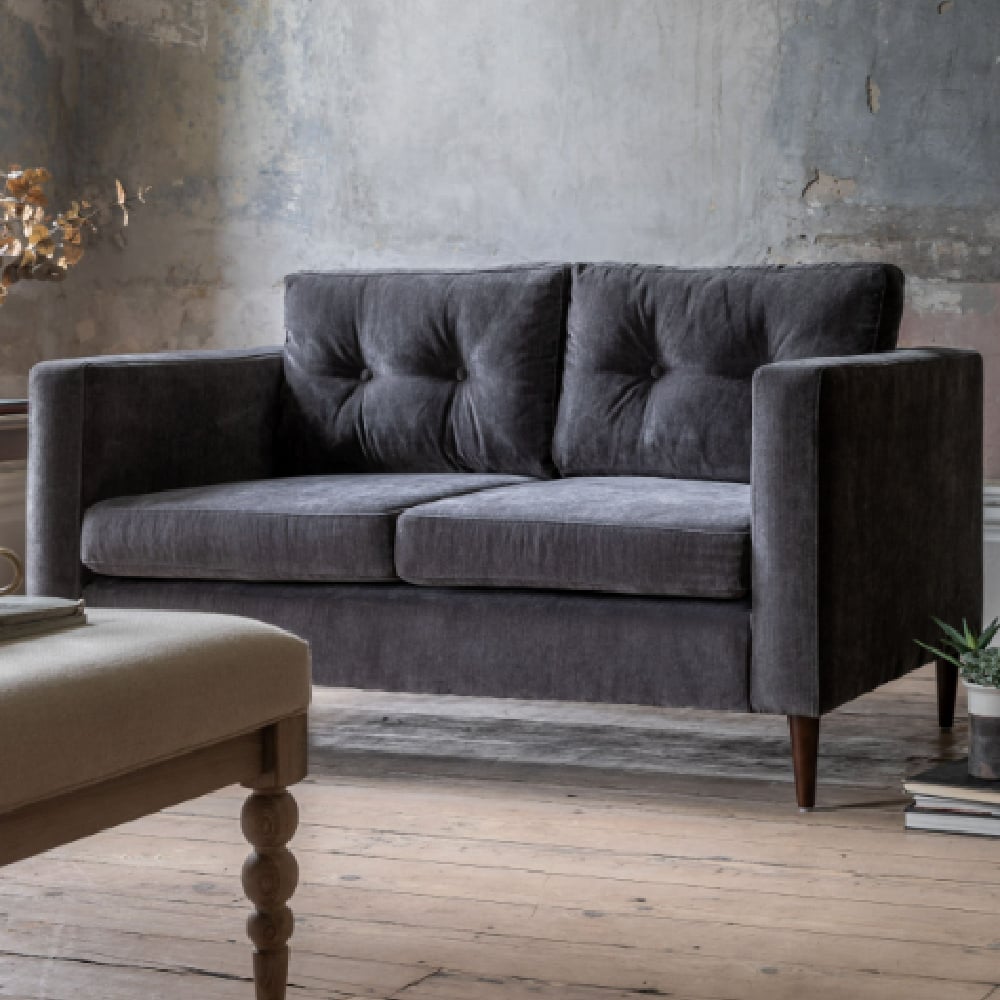 Wantagh Velvet 2 Seater Sofa With Oak Legs In Charcoal