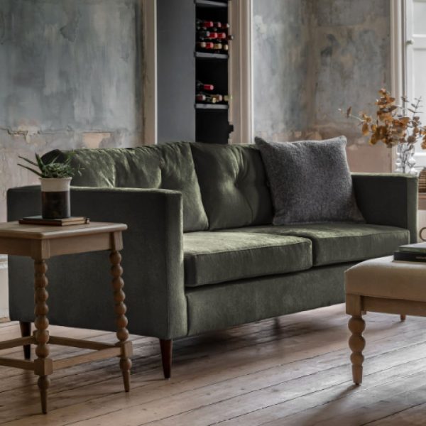 Wantagh Velvet 3 Seater Sofa With Oak Legs In Forest | Bed Sava