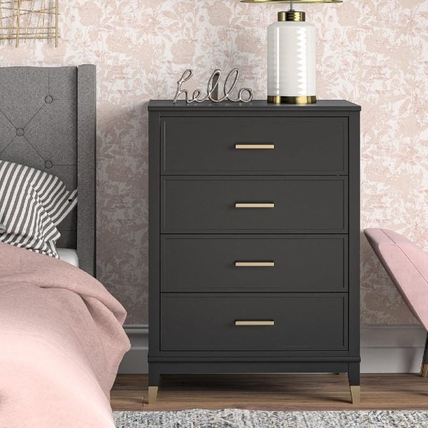 Wantagh Wooden Chest Of 4 Drawers In Black | Bed Sava