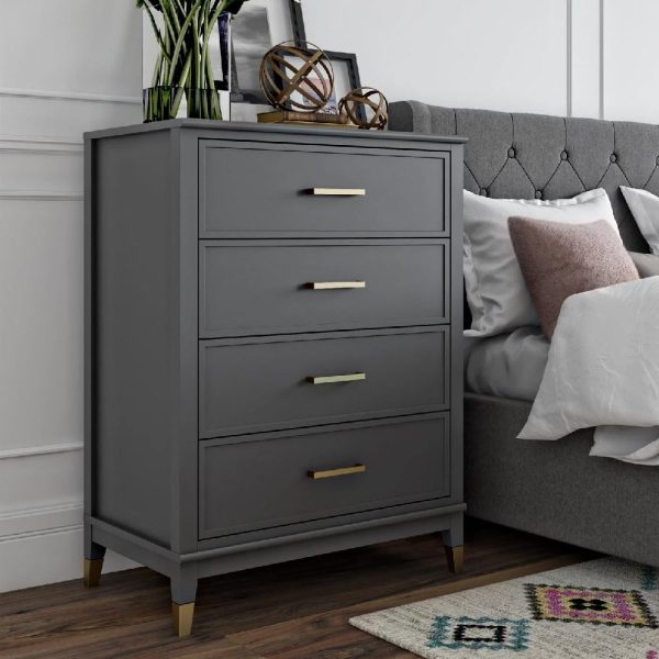 Wantagh Wooden Chest Of 4 Drawers In Graphite Grey | Bed Sava