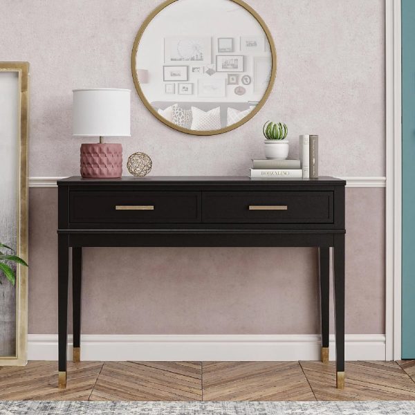 Wantagh Wooden Console Table With 2 Drawers In Black | Bed Sava