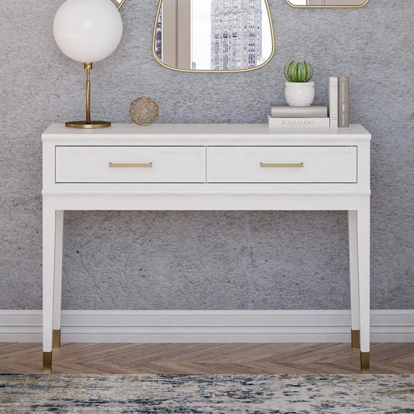 Wantagh Wooden Console Table With 2 Drawers In White | Bed Sava