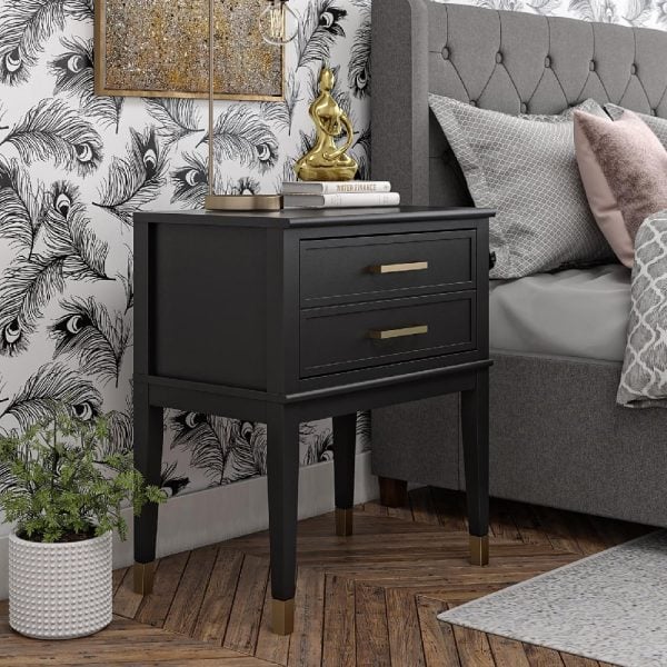 Wantagh Wooden End Table With 2 Drawers In Black | Bed Sava