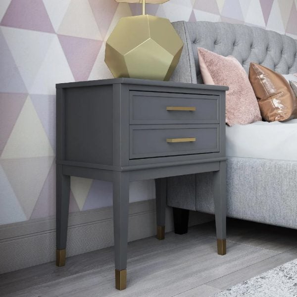 Wantagh Wooden End Table With 2 Drawers In Grey | Bed Sava