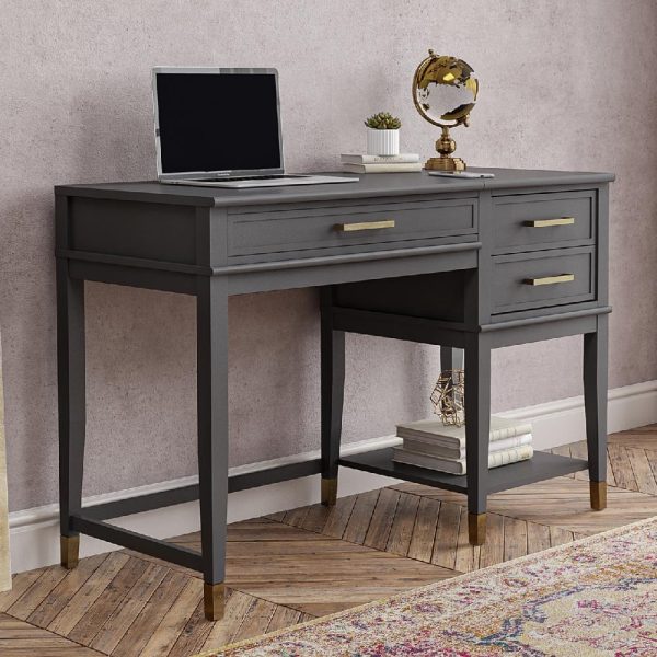 Wantagh Wooden Lift Top Laptop Desk With 2 Drawers In Black | Bed Sava
